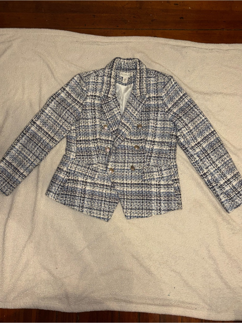 Blue & White Tweed Double-Breasted Women's Blazer